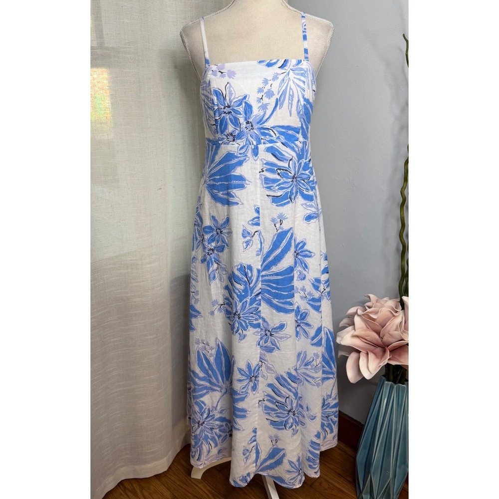 NWT Lilly‎ Pulitzer Jorgian Linen Midi Dress Jet Set Jungle White Blue Women's 6